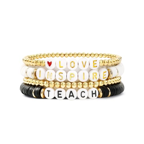 Teacher Gifts Bracelets Stretch for Women Polymer Clay Stackable Charm Agate black Beads Teacher Appreciation Gifts
