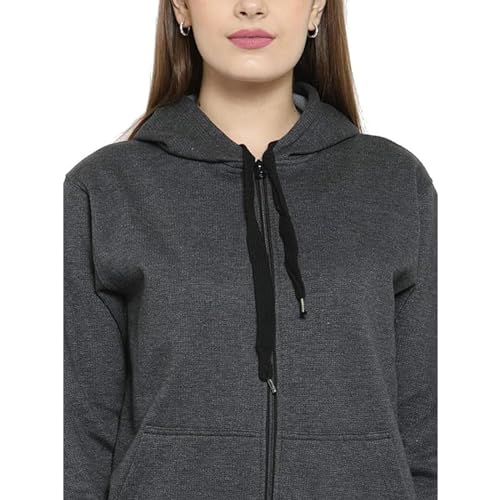 Image of Clotth Theory Women's Cotton Fleece Hooded Neck Sweatshirt | Hoodie Jacket with Kangaroo Pocket