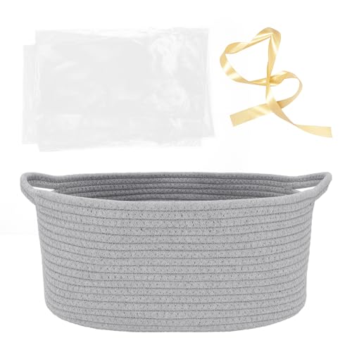 Image of Woven Basket with Gift Bags and Ribbons, 14 inchX 10 inch X 6 inch Storage Basket Grey | Gift Storage Organizer Basket Bin Shelf Shelves Cotton Rope Basket for Nursery, Pet Toys