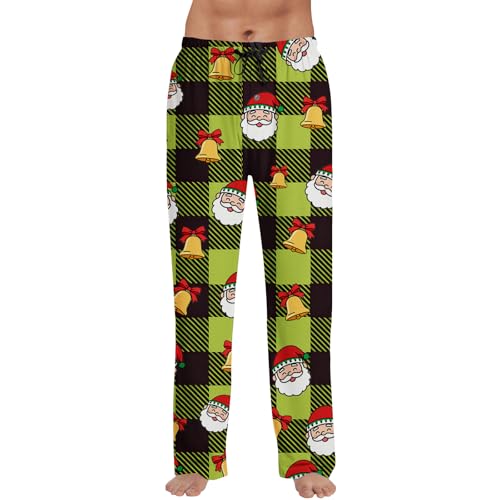 WENKOMG1 Christmas Pajama Pant Family - Cute Xmas Tree Santa Claus Reindeer Print Lounge Pants for Holiday Party Sleepwear Mens Pajamas Bottoms Only Outfit Man Fashion Pijamas (S - Vermilion)