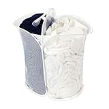 Smart Design Mesh Pop Up 2 Compartment Laundry Sorter Hamper w/ Handles - Durable Fabric Collapsible Design - for Clothes & Laundry - Home Organization (Holds 4 Loads) (18 x 26 Inch) [White]