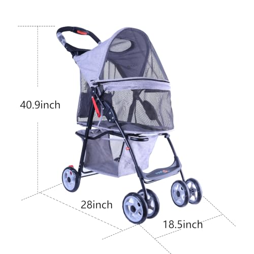Image of Full-Window pet Stroller 4 Wheels for Cats & Dogs, with Storage Basket,Cup Holder, Travel Puppy /Cats Stroller.Gray
