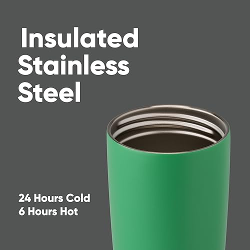 Owala SmoothSip Slider Insulated Stainless Steel Coffee Tumbler, Reusable Iced Coffee Cup, Hot Coffee Travel Mug, BPA Free 20 oz, Grey/Green (Sour Apple) image 4