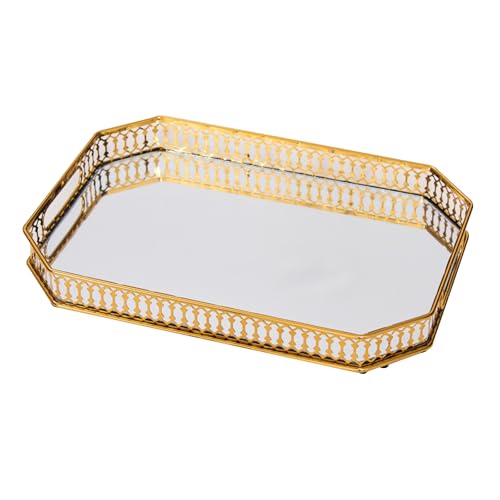 Vintage Gold Mirror Tray, Modern Luxury Perfume Decorative Tray w...