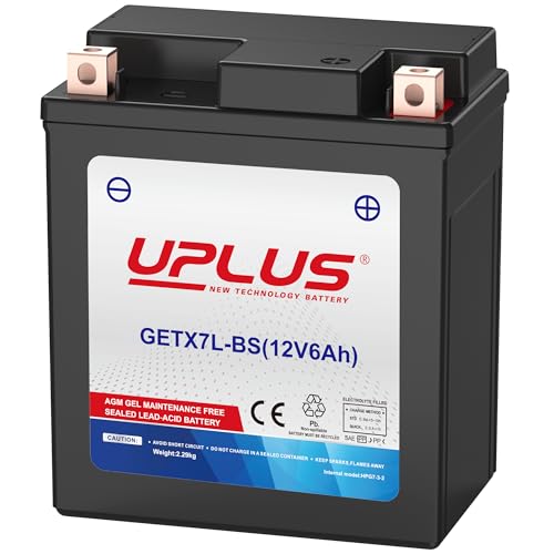 UPLUS GETX7L-BS GEL Motorradbatterie 12V 130A 6Ah Rollerbatterie wartungsfrei Ersatz für YTX7L-BS 113L×70B×130H mm