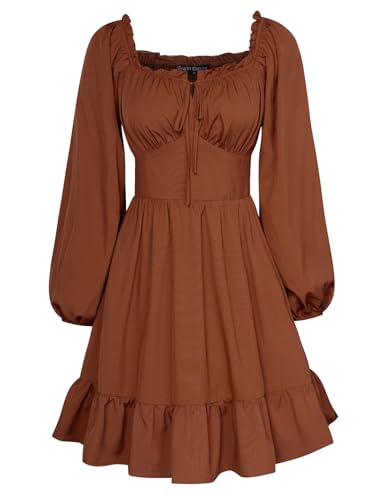 Image of Scarlet Darkness Women's Renaissance Off Shoulder Corset Mini Dress | Puff Sleeve, Lace-Up Front, Smocked, Flowy Fairy, Medieval, Peasant, Cottagecore, for Ren Faire, Pirate, Party, Daily