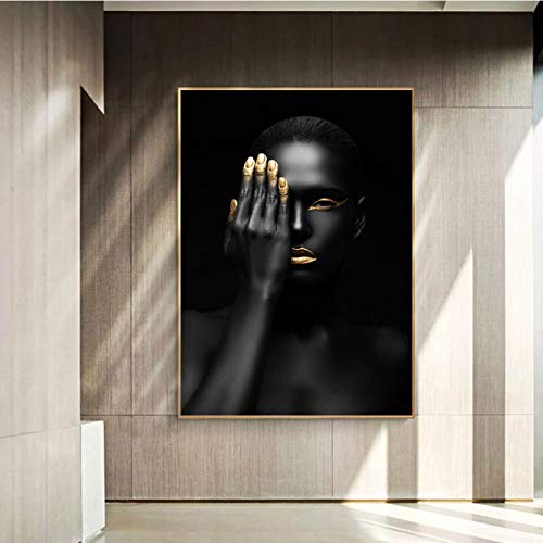Toile peinture femme noire africaine 70x100cm art moderne sans cadre