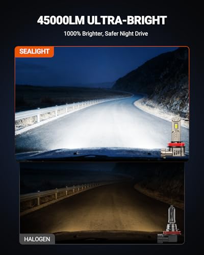 Image of SEALIGHT 10X Super Brighter H11 /H8 /H9 Light Bulb than Origin, 6500K White Built-in Driver, 50000LM H9 /H8 /H11 LED Bulb 360 Adjustable Plug-N-Play, 70000Hrs Lifespan IP68 Waterproof, Pack of 2