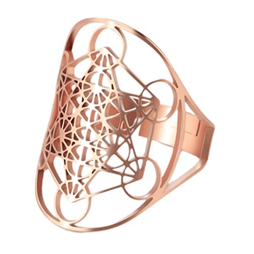 Anneau de cube de Metatron Écoute bague de géométrie sacrée pour hommes et femmes anneau ovale en acier inoxydable Or rose d'une taille Cover