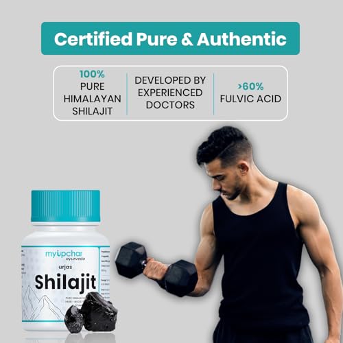 myUpchar Ayurveda Urjas Pure Himalayan Shilajit Original Capsules | Improve Muscle Strength, Stamina & Power | Natural & Organic Shilajeet| Experience results in 4 weeks | 60 Capsules (Pack of 1)