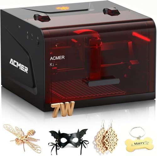ACMER K1 Laser Graviermaschine 7000mW, Class 1 Kleine Geschlossene Sicherheit Laser Cutter, Gravurfläche 150×150mm, 0,01mm Präzision Hochpräzise Laser Cutter für DIY Holz, Metall, Acryl Leder, etc.