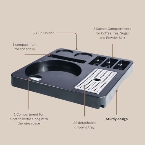 Image of FP ABS Plastic Kettle Tray for Hotel Room: Serve Sophistication | Hotel Room Tea Tray | Compatible with All Electric Kettle (1, Black Square)