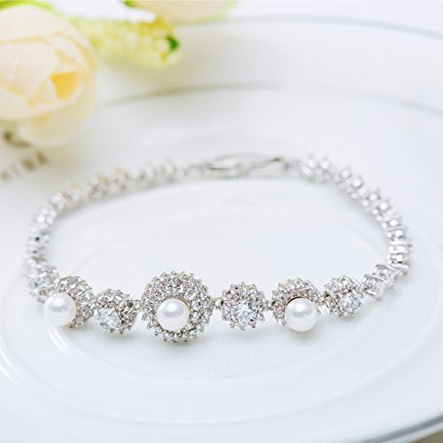 14K Gold Freshwater Pearl Bracelet for Women,Dainty Cultured White Pearl Moissanite Link Bracelet,Fashion Pearl Jewelry Gift for Her - Image 5