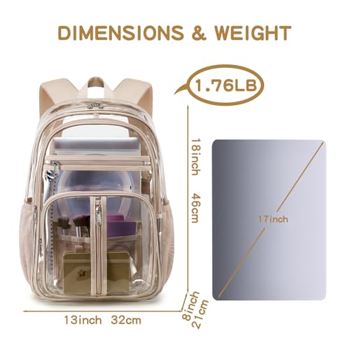 Image of XL TPU Clear Backpack Heavy Duty for Stadiums,15+boys Girls 18in Bookbag | See Through Stitch durable plastic Multi-Pocket Design For School Adults work Warehouses Airport security,check events (Gold)