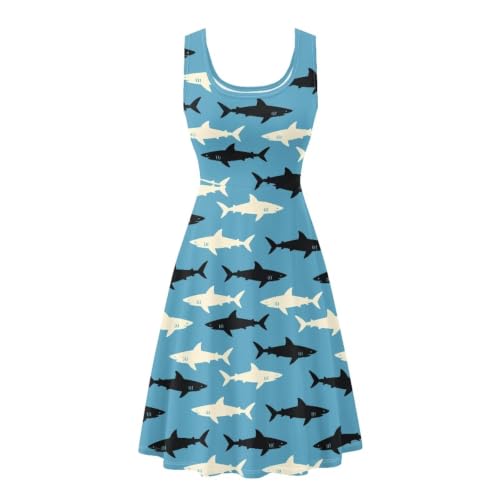 Image of Women Stylish Tank Dresses Sleeveless Round Neck Midi Casual Dress with Pocket for Summer