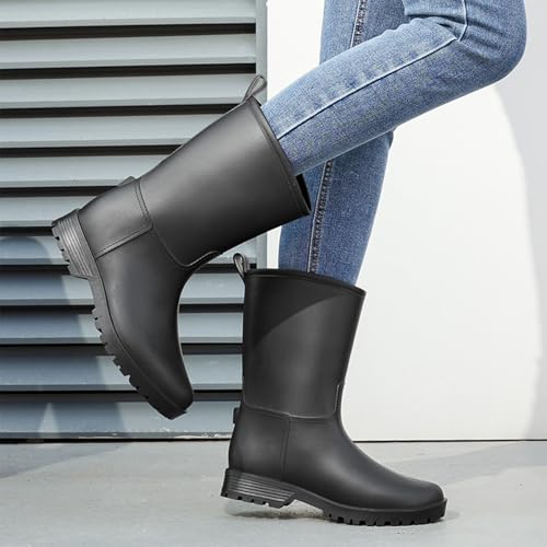 Mufanton Damen Gummistiefel Halbhoch Regenstiefel Gummistiefeletten Bequem Regenschuhe Wasserdicht Rutschfest Outdoor Gartenschuhe,Schwarz,EU41