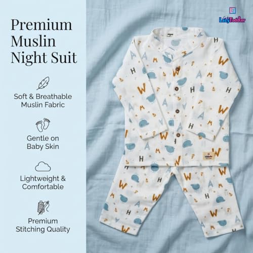 Image of 100% Cotton Muslin Pant Shirt Set | Ultra Soft Breathable Toddler Outfit | Summer Wear Kids Clothing | Skin Friendly Comfortable Fit | SIZE | PRINT