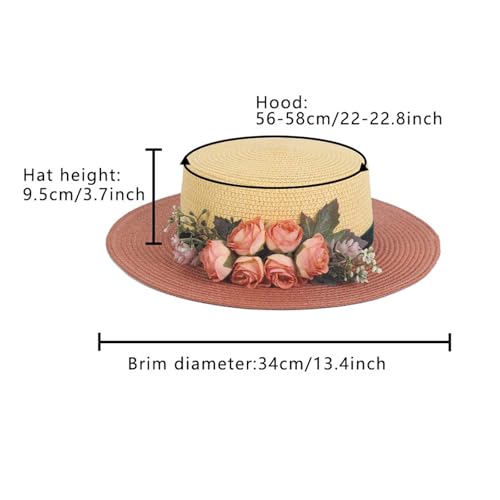 Sombrero de paja para mujer con ala ancha y flores miniatura 3