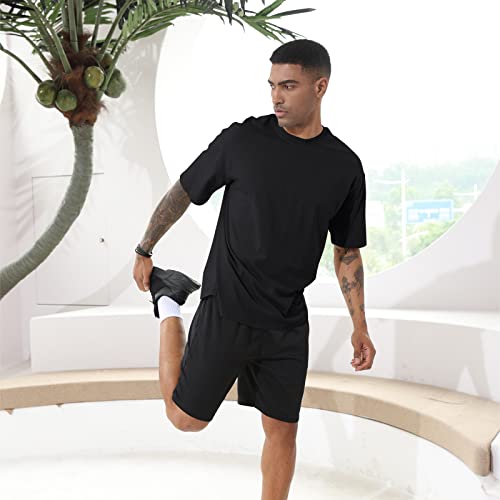 Men's Cotton Oversized T-Shirts Casual Loose Short Sleeve Crew Neck Basic Tops Solid Athletic Tee3