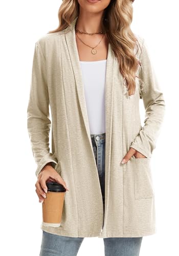 Bosmeer Fall Fashion 2025 Clothing Tops for Women Loose Fit Long Cardigan with Pockets Workout Going Out Outfits Ladies Sweaters Apricot X-Large