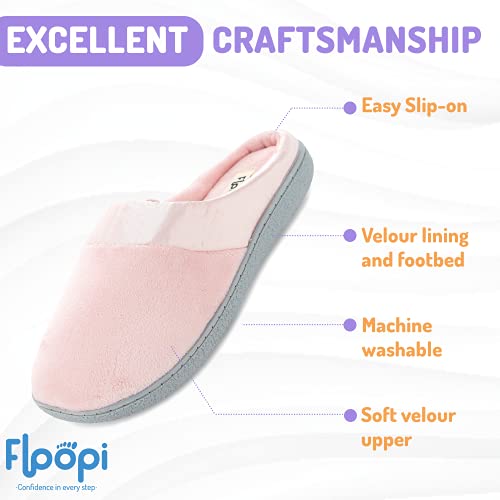 Floopi Women’s Memory Foam Slippers Deluxe Clog Scuff/Mule House Slip-Ons for Indoor & Outdoor Use| Warm & Fuzzy w/Velour Fur Lining, Quilted Collar Slipper & Anti-Skid Hard Sole2