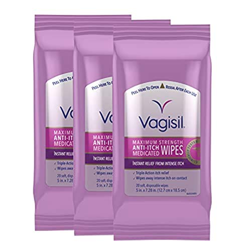 Vagisil Anti-Itch Medicated Feminine Vaginal Wipes, Maximum Strength, 20 Wipes