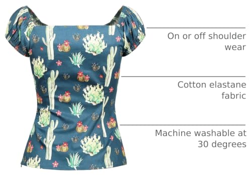 Image of YARN & INK Women's Rockabilly Tops 1950s Pinup Shirt Casual Off Shoulder Vintage Blouse