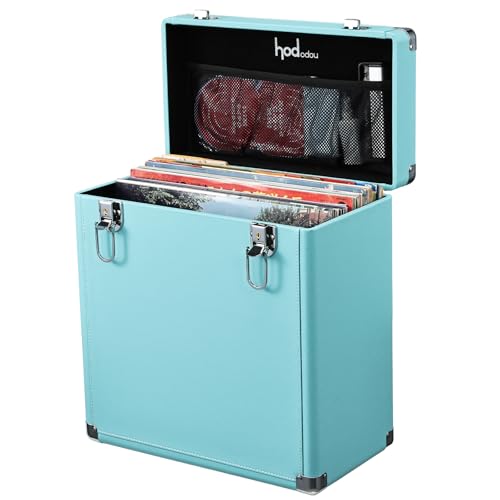 Hododou Record Storage Case Holds 30+ Single Records(12-inch) Vinyl Turntable Records Heavy-Duty...