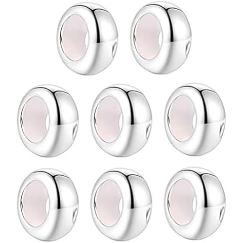 Clip Stopper Charms Sterling Silver Rondelle Spacer Bead Charm Stopper Charm for Pandora Charm Bracelets (Silver (8 pcs)) Cover
