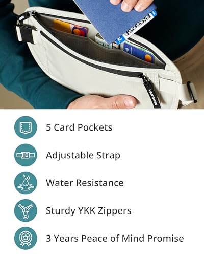 Image of Vantamo Money Belt with RFID For Men & Women, Hidden Passport Holder for Travel, 2 Compartment Travel Fanny Pack for Women Anti Theft