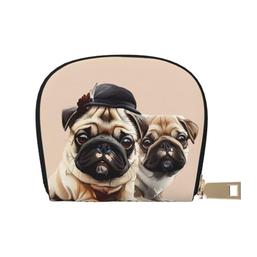 Cute Pug Printed Card Wallet for Women Men Cute Zipper Card Cases Holder Mini Coin Purse with 12 Card Slots