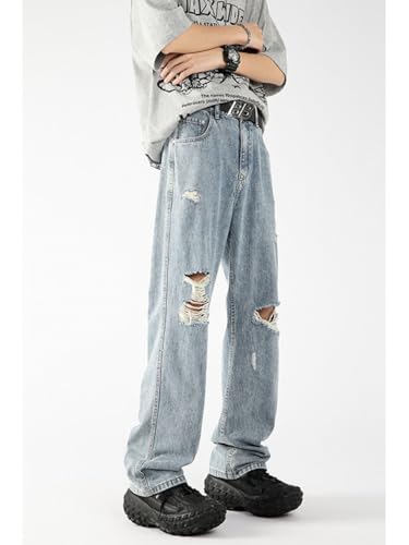 Jeans Pants Trousers Denim Ice Silk Lyocell Ripped Men's Street Light and Cool Style Casual with Worn-Out Design2