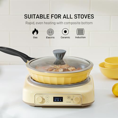 BUYDEEM-Cheflite-Nonstick-Frying-Pan-Skillet-102Inch-Mellow-Yellow-Non-Stick-Cast-Aluminum-Fry-Pan-with-Glass-Lid-25Qt-Saute-Pan-Egg-Pan-Omelet-Pans-Cooking-Pan-Induction-Capable-PFOA-Free