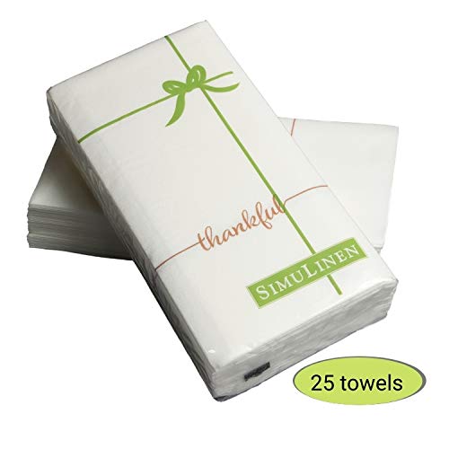 SimuLinen Disposable Hand Towels - Premium Linen-Feel Guest Towels With 'Thankful' Design, Pack Of 25