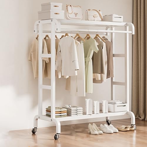 NEONMAN物干しラック 室内 物干しスタンド 布団干し ダブルバー 床物干しラック 布団干し 洗濯物干し タオル干し 多層ストレージ キャスター付き 物干しハンガー 物干し竿 省スペース ステンレス製 頑丈 ベランダ 屋外 120*148*50cm 3