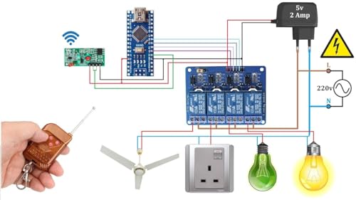 Image of ROBOWAY 433Mhz Rf Relay Receiver Module Wireless 4 Channel Output Compatible with Learning Button and 433 Mhz Rf Remote Controls Transmitter EV1527
