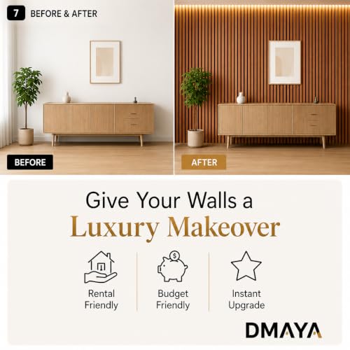 Image of DMAYA Wooden Wallpaper for Walls | Vertical Wood Wall Stickers for Wall Decor | Self Adhersive Wall Paper for Home Kitchen Living Room and Bedroom | 45 x 500 Cm | Brown