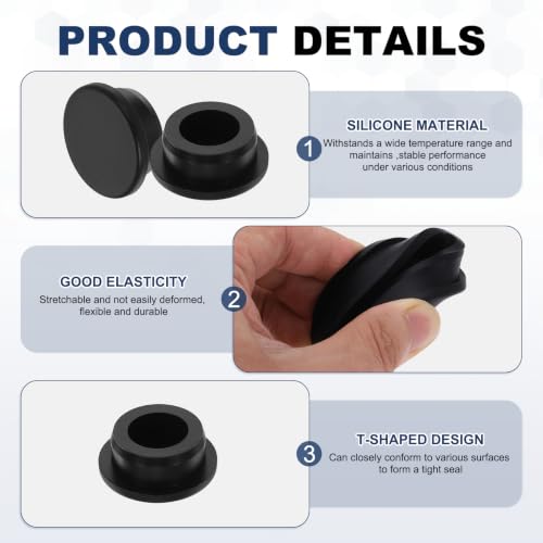 Image of MECCANIXITY 36pcs T-Shaped Silicone Plugs 27mm 1-1 /16 Inch Dia, Black | Snap in Plug Hole Seal Cover Round Rubber Stopper for 26-27mm Holes Kitchen Rubber Bulkheads Waterproof Sealing