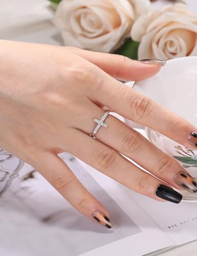 Moissanite Sterling Silver Sideways Cross Rings for Women 925 Eternity Promise Infinity Wedding Band for Her, Size 4-114