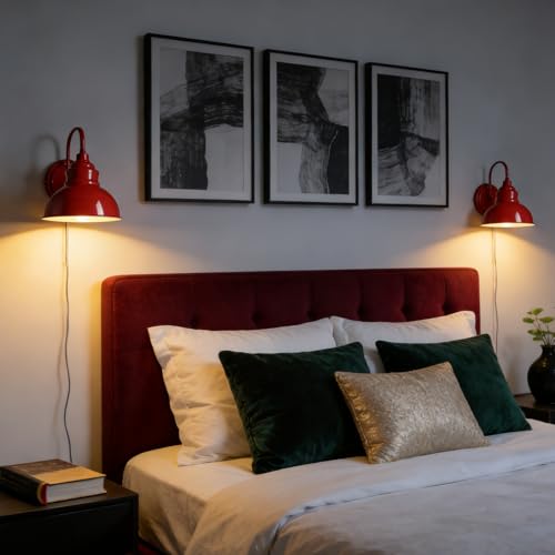 Image of Mini Gooseneck Wall Sconce, 2-Way Mount with Switch, Red | Flexible Gooseneck, Plug-in & Hardwired Dual Installation, On /Off Switch Included, Fits Bedroom, Corridor, Porch