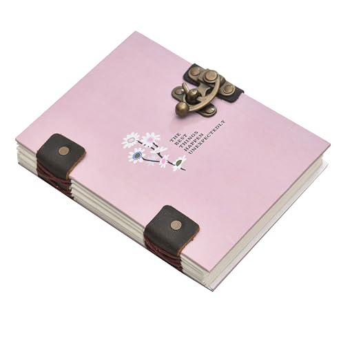 Image of Handmade Pink Floral Diary with Lock | ?The Best Things Happen Unexpectedly? Quote | 7x5 Inch Aesthetic Journal | Recycled Paper Notebook for Writing & Gifting