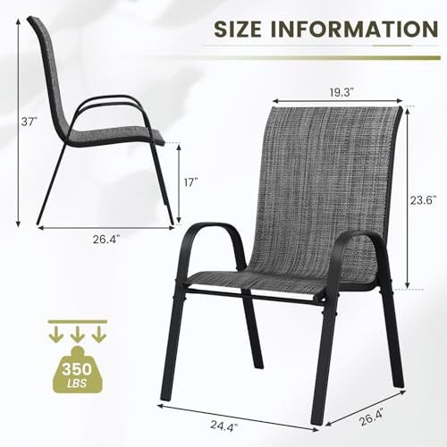 Image of UDPATIO Patio Chairs Set of 4, Stackable Outdoor Dining Chairs with High Back, Textilene Fabric Breathable Outdoor Chair All Weather, 350LBS Capacity for Garden, Backyard (Dark Grey)