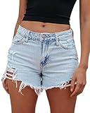 MIFOCAL Women's Ripped Denim Jean Shorts Mid Rise Summer Hot Stretchy Comfy Teen Girls Shorts