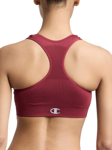 Champion Women's Infinity Racerback Sports Bra, Moderate Support, Seamless, Moisture Wicking, Pomegranate - C Logo, X-Small - image 2