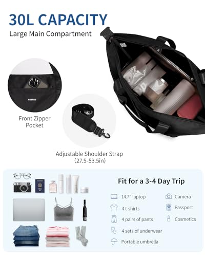 ECOHUB For Spirit Airlines Personal Item Bag 18x14x8 Underseat Carry on Luggage with Removable Wet Bag, Travel Duffel Bags Weekender for Women, 30L (Black)3