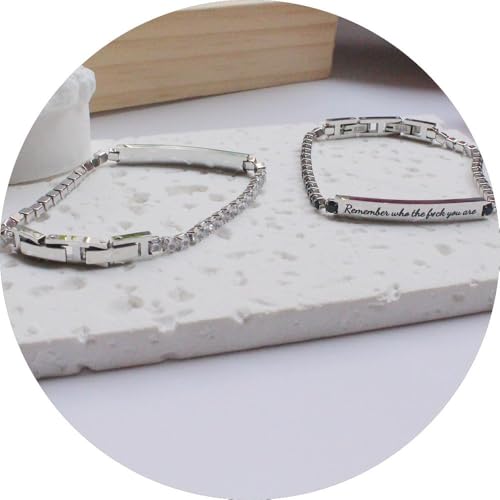 Remember Who The Fck You Are Bracelets For Women,Stainless Steel Engraved Motivational Bracelet Inspirational Chain Crystal Energy Bracelet Jewelry Gifts For Women Men4