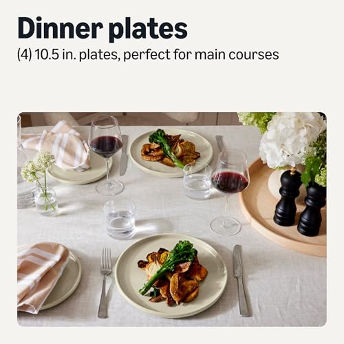 Image of Amazon Basics Glazed Stoneware Dinner Plates, Ceramic 4-Piece Set, Microwave and Dishwasher-Safe, 10.5 in., Ivory