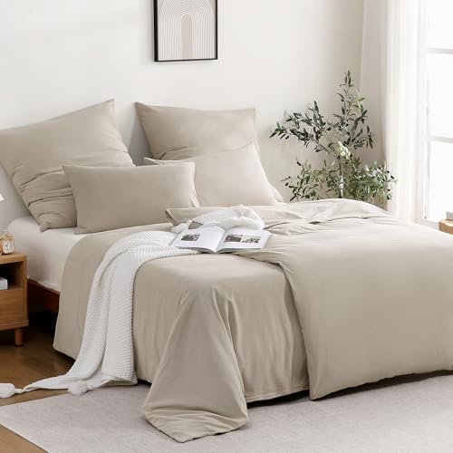 ATsense Bettwäsche 135x200 Baumwolle 4teilig, Stonewashed Bettwäsche-Sets Beige Ähnlich wie Leinen, Oeko-TEX, Hypoallergen und Atmungsaktiv, 2...