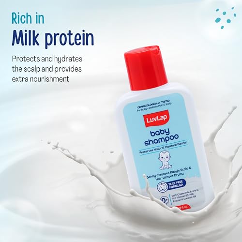 Image of LuvLap Milky Soft Baby Shampoo - 100ml, Tear Free Formula, with Milk Protein, Vitamin E & Coconut Oil, Shea Butter & Chamomile, Gentle Care for Baby's Soft Hair, No Paraben, Dermatologically Tested