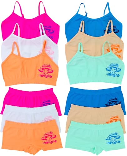 Image of ToBeInStyle Girl Pack of 6 Set Spaghetti Strap Training Bras & Boyshorts Bikinis